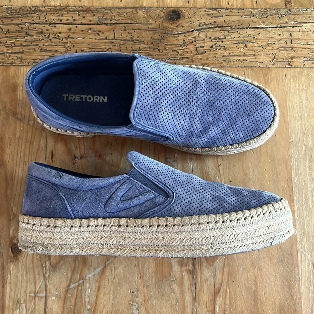 Tretorn Womens Emilia 3 Suede Blue Slip On Espadrille Sneakers Sea Blue 8.5